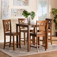 Baxton Studio RH339P-Walnut-5PC Pub Set Baxton Studio Gervais Modern and Contemporary Transitional Walnut Brown Finished Wood 5-Piece Pub Set